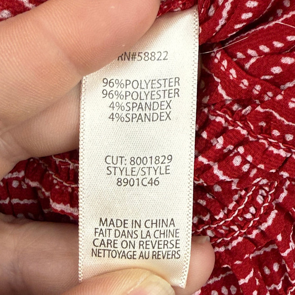 Max Studio Women's Red White Wide Leg Smocked Jumpsuit Sz M Boho Feminine Beachy - Picture 10 of 11